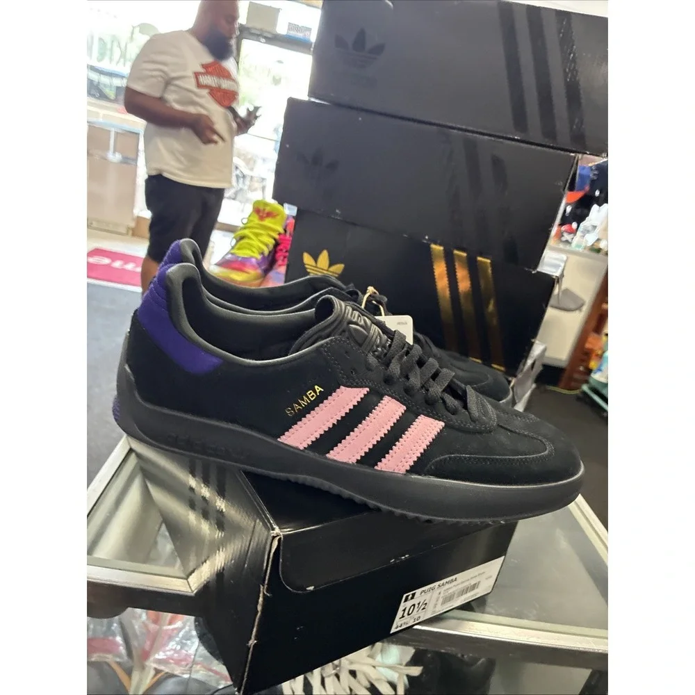 Mens Adidas PUIG SAMBA KK3738 Core Black Light Pink Purple Shoes 10.5